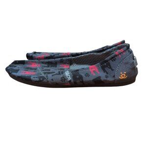 Skechers Bobs Gray Flats with Gog Print Slip on Loafers Breathable Comfy Shoes
